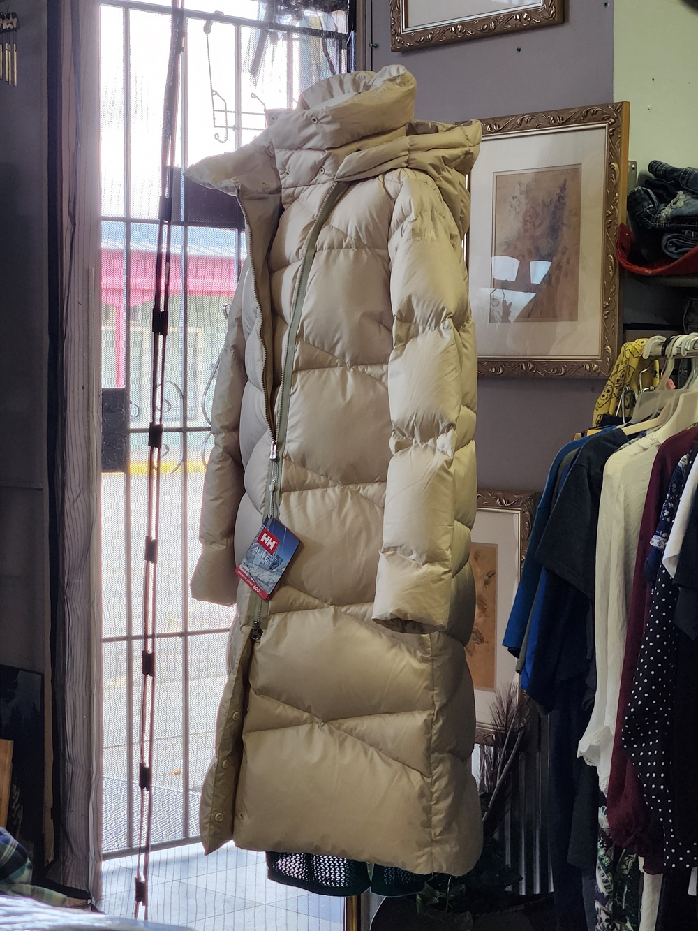 Helly Hansen Women's Beige Long Puffer Coat with Hood